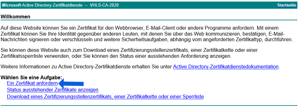 Zertifikatdienste Willkommen